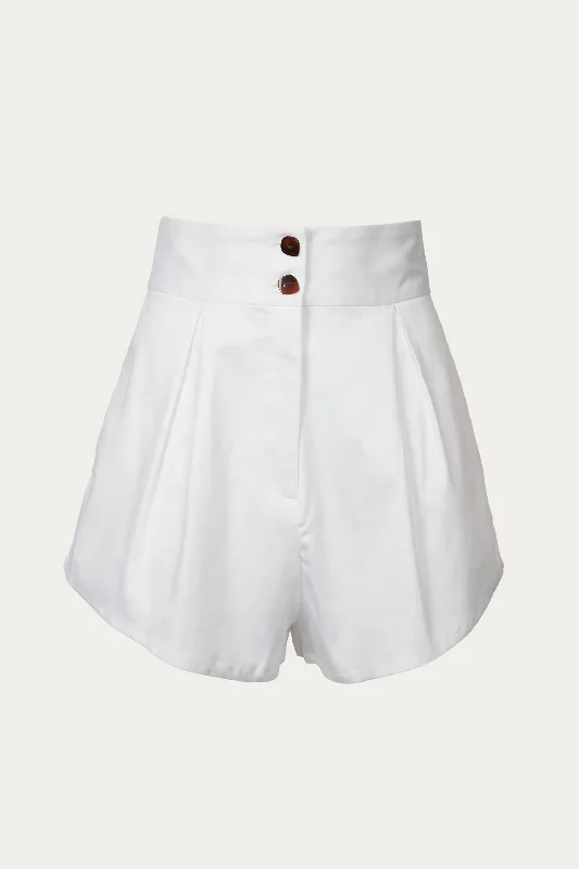 Solid Pleated Short In White