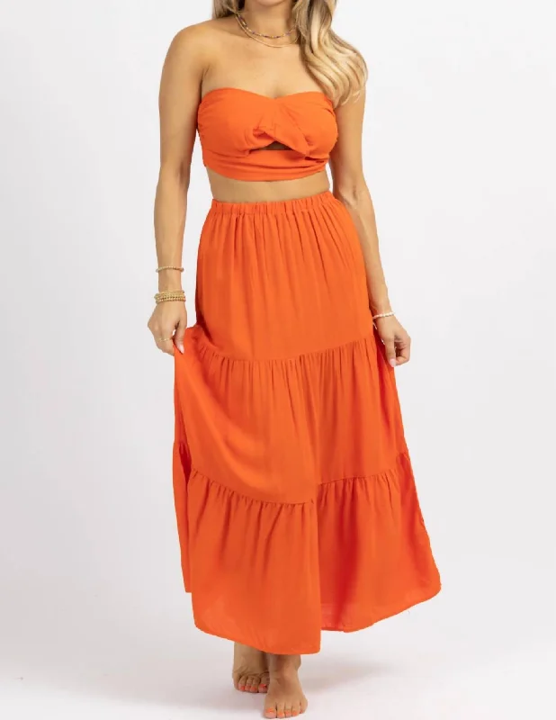 Twist Tube Top + Aline Skirt Set In Orange