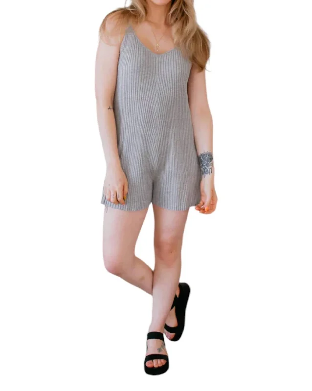 Ribbed Knitted Romper In Grey