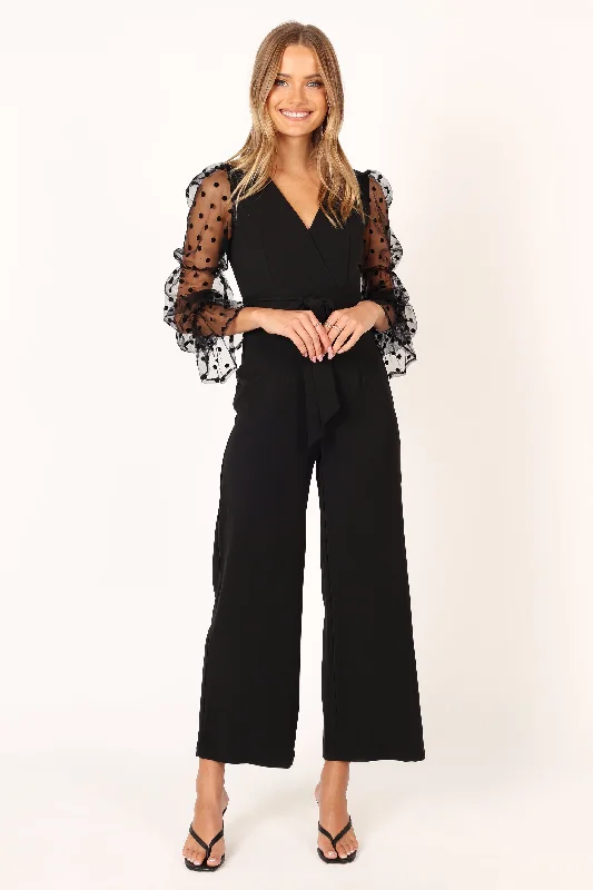 Tamika Mesh Sleeve Jumpsuit - Black