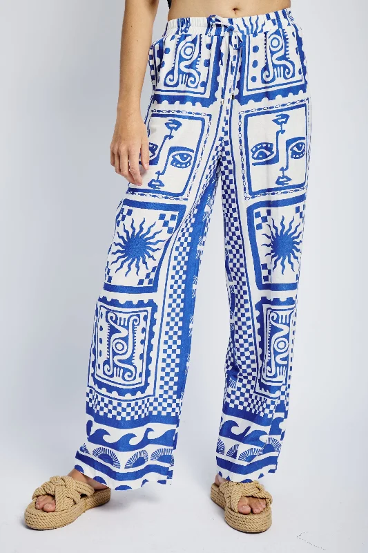 Elasticated Wide Easy Pants in Mykonos