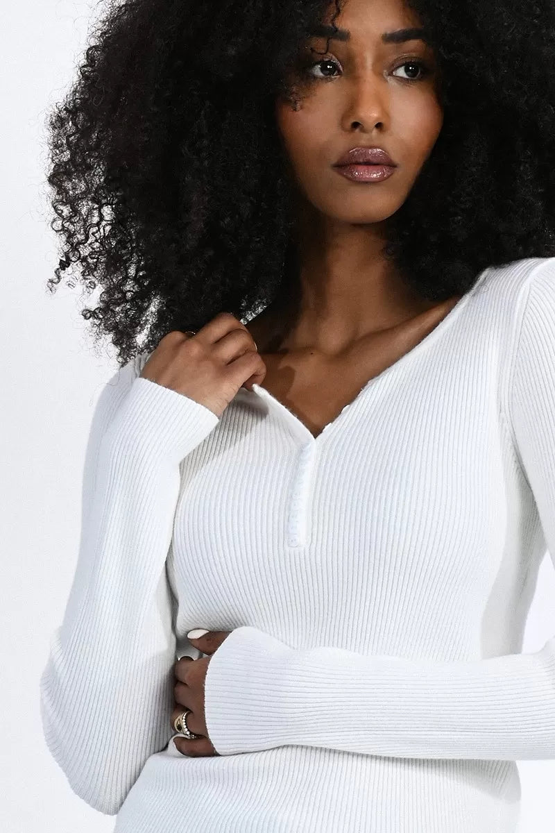 Molly Bracken Off White Bodycon Knitted Sweater