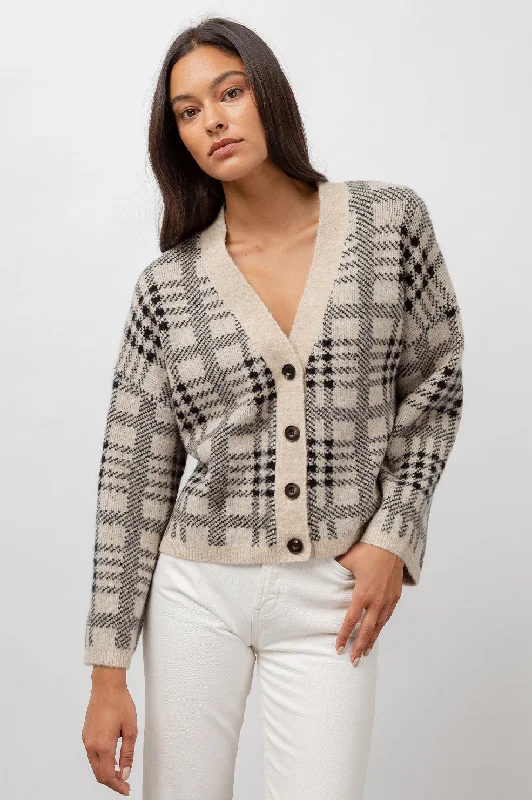 REESE CARDIGAN - BLACK OATMEAL PLAID