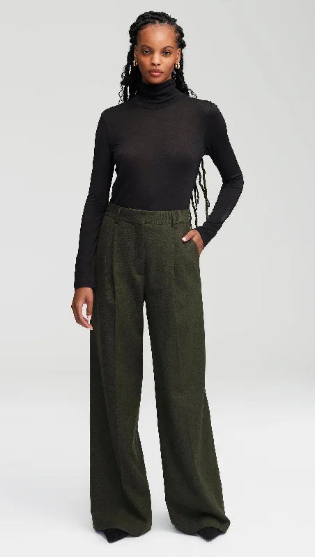 Single Pleat Trouser in Wool Twill | Hunter