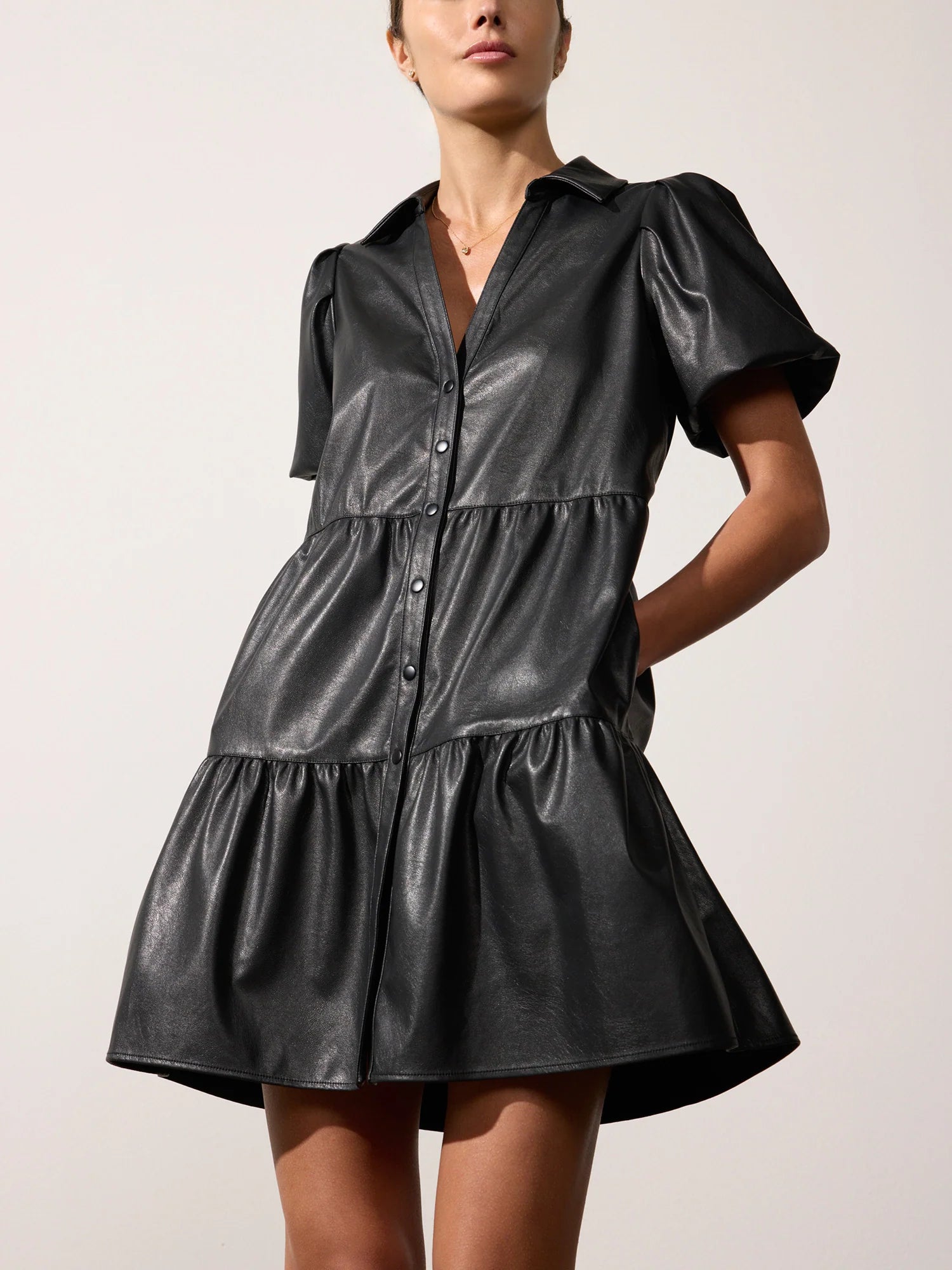 Havana Vegan Leather Mini Dress Black Onyx